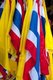 Thailand: Thai national flags mixed with King Bhumibol's (Rama IX) yellow royal flag on sale in Banglamphu, Bangkok